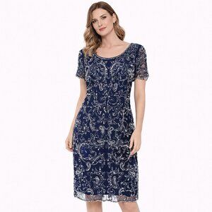 Pisarro Nights Beaded Leaf Sheath nave blue Dress in Size 10